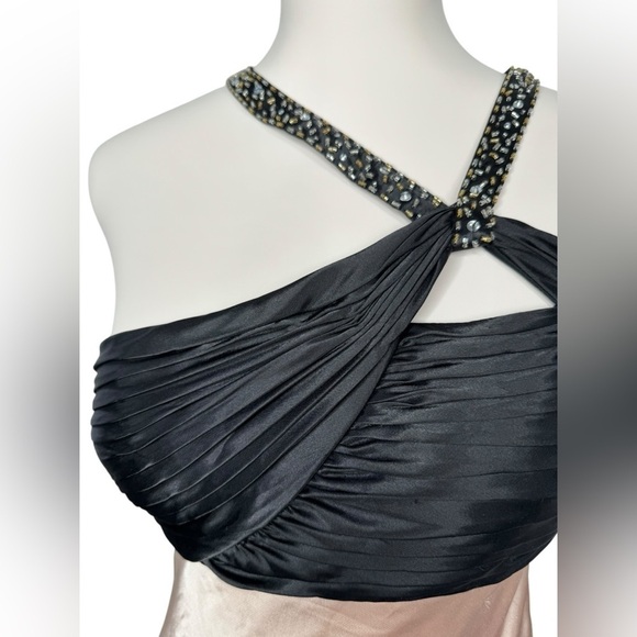 Vintage NWT Adrianna Papell Champagne Black Asymmetrical Neckline Gown Dress - Picture 12 of 14